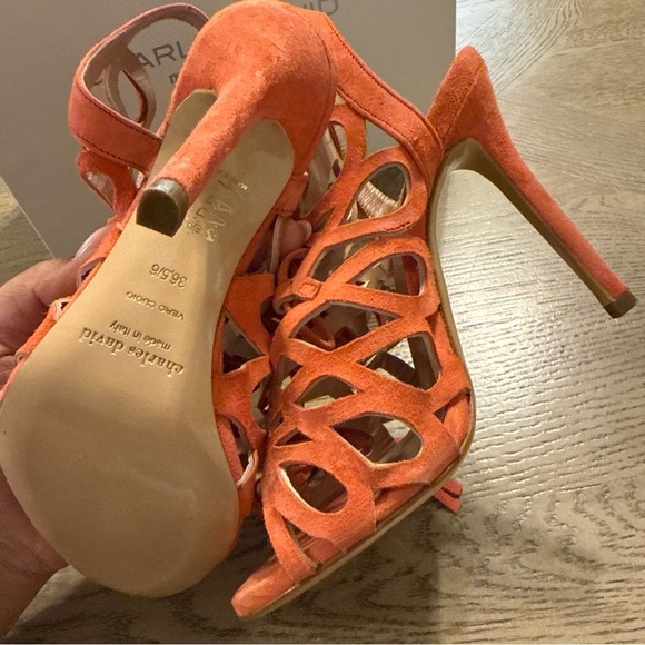 Charles David Priscilla Strappy Ankle-Tie Suede Sandal - salmon size 6 - Picture 3 of 4